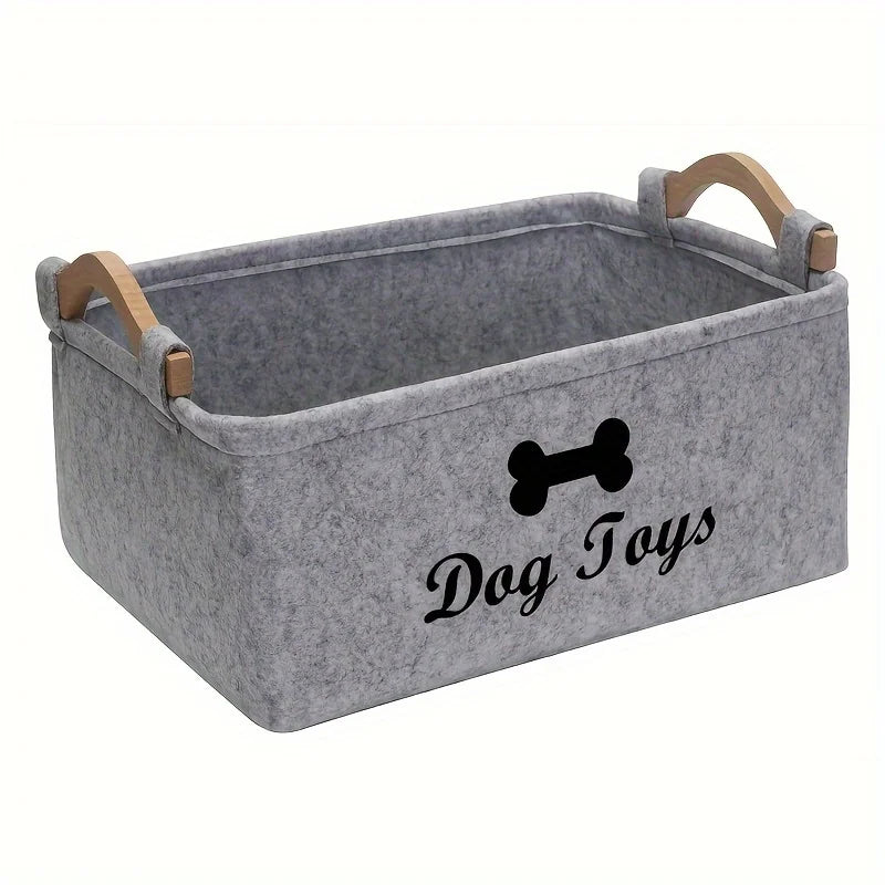 Felt Pet Toy Box Storage Basket – Dog Toy Organizer for Toys, Blankets, Leashes & Food