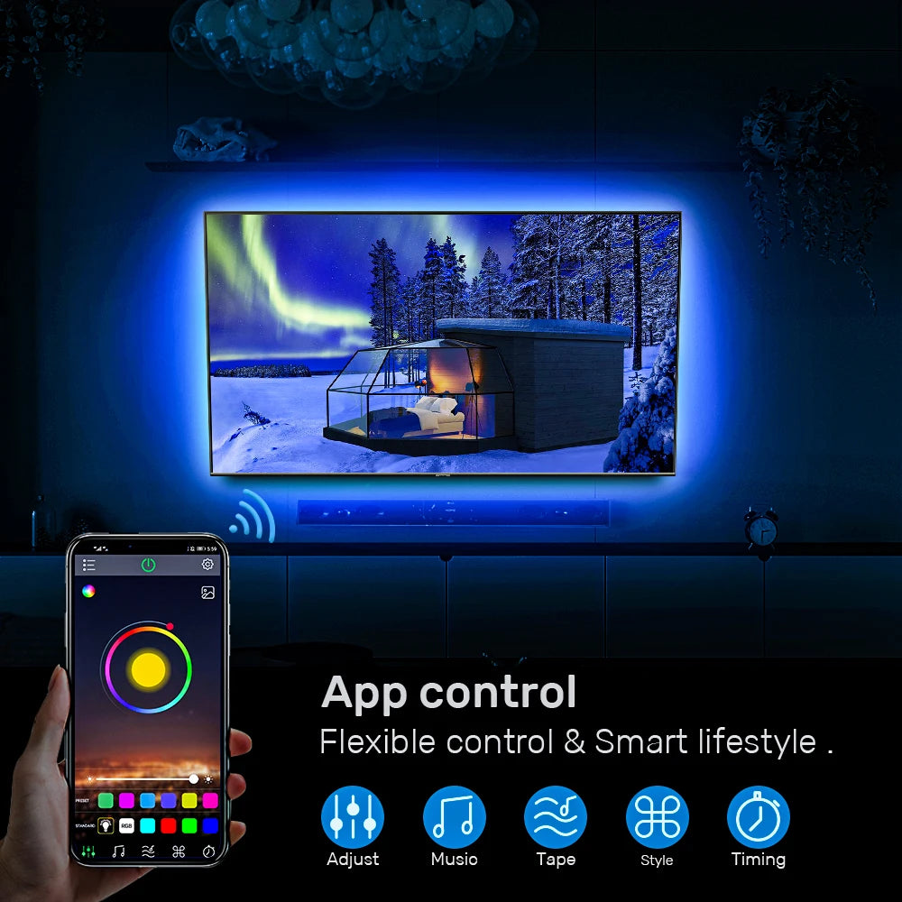 Bluetooth RGB LED Strip Lights 5050 SMD USB 5V App-Controlled TV Backlight & Room Accent Lighting