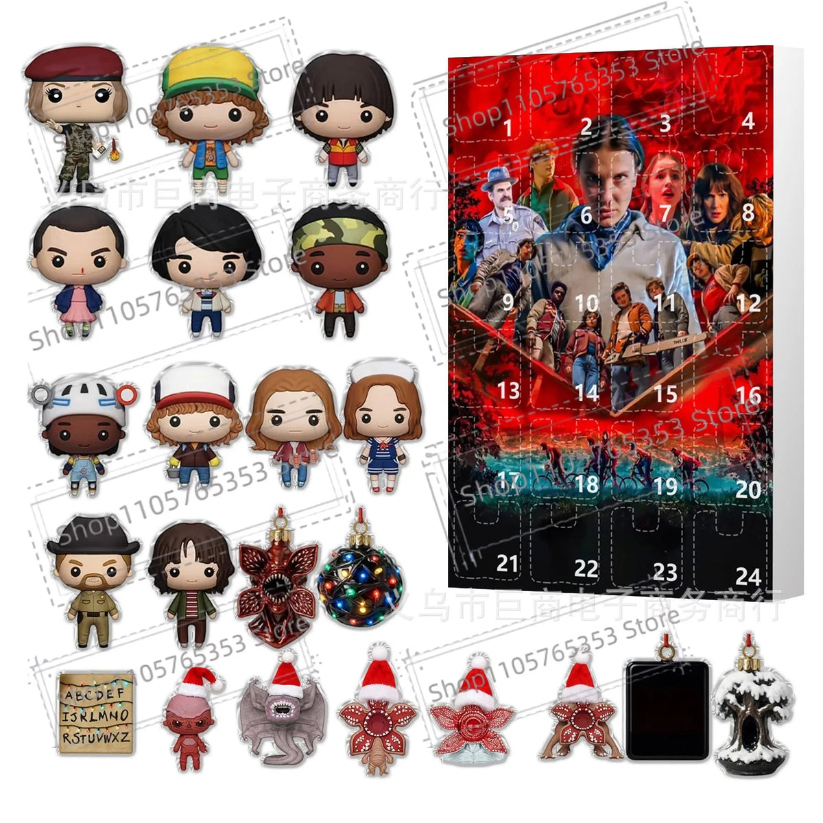 Stranger Christmas Advent Calendar Set – 2D Acrylic Ornament Collectible Fan Bundle for TV Show Fans