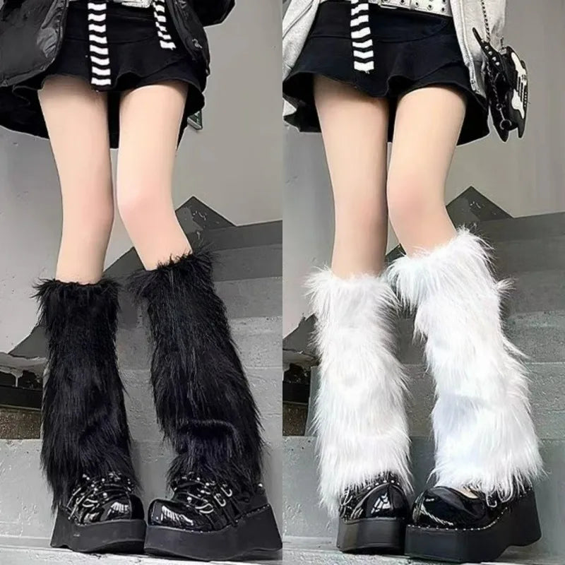 Plush Artificial Fur Leg Warmers 1/2 Pair Knee-Length Thermal Socks for Women & Girls 25/40 cm
