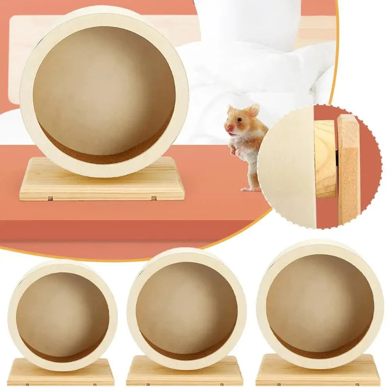 Wooden Hamster Running Wheel - Silent Cork-Pad Pet Exercise Wheel (15cm/5.9in, 20.5cm/7.9in, 25cm/9.8in)
