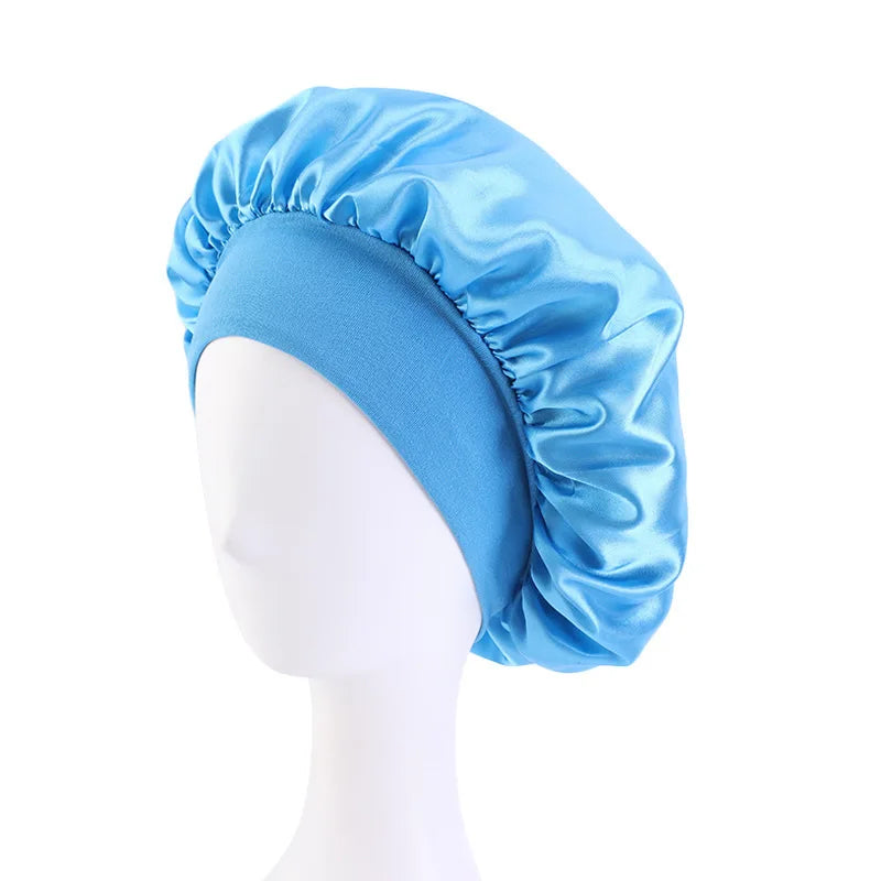 Women's Satin Wide-Brim Sleep Bonnet – Elastic Hair Care Night Cap, One Size