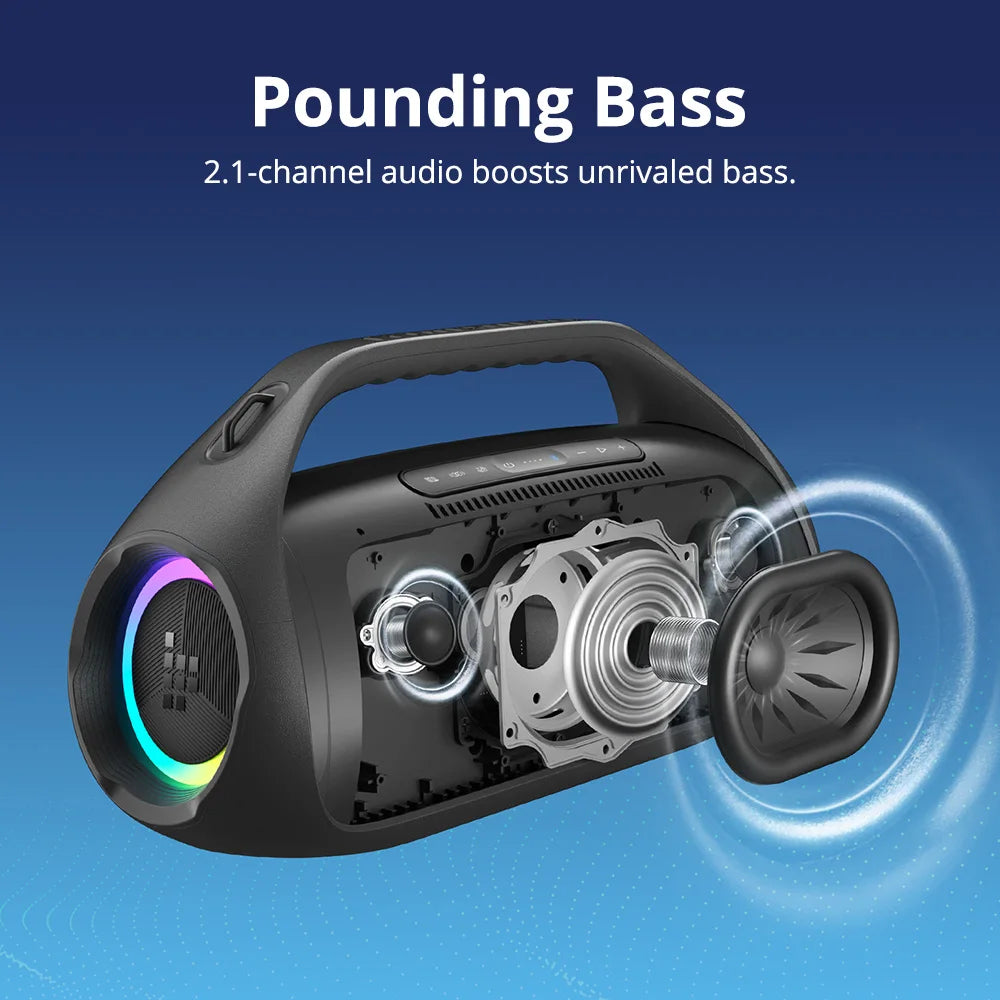90W Portable Bluetooth Speaker — 2.1-Channel, 26H Playtime, 105dB, IPX6, Sync 100+ Speakers
