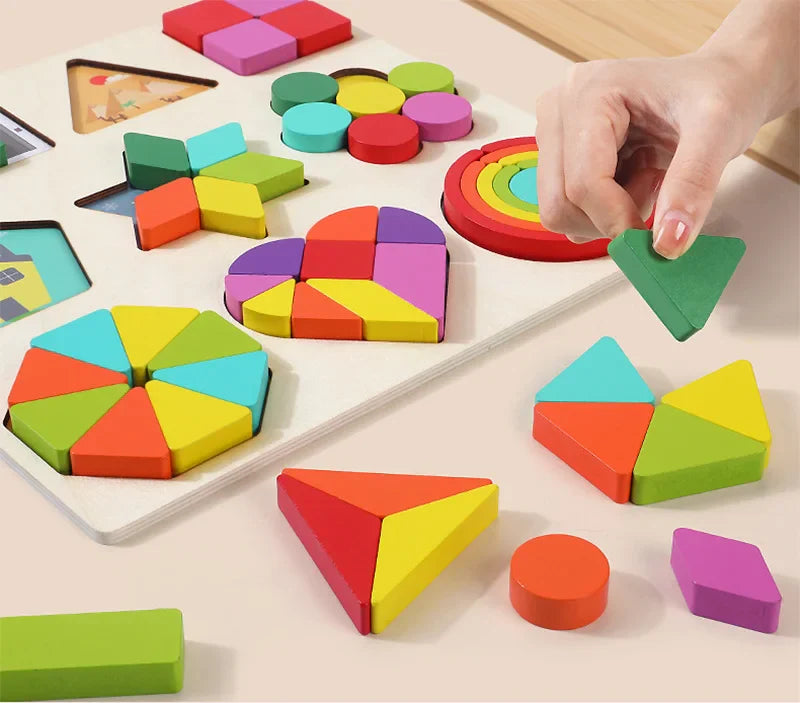Montessori Wooden Geometric Shape Puzzle Board - Early Learning Matching Toy for Toddlers & Preschoolers, 30 x 30 x 1.5 cm (11.8 x 11.8 x 0.6 in)
