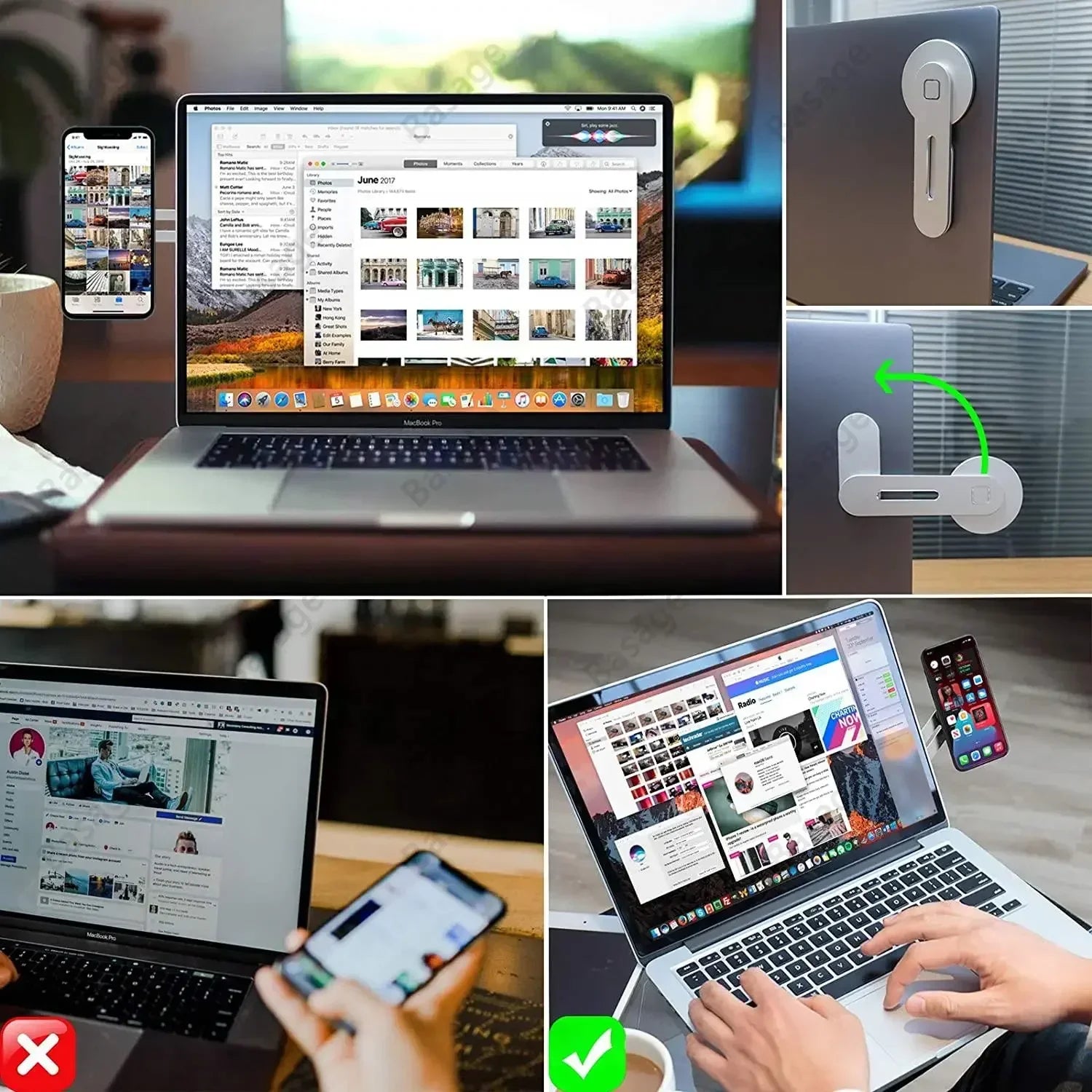 Magnetic Slim Foldable Laptop & Monitor Phone Holder - Side Mount Phone Stand for Most Smartphones