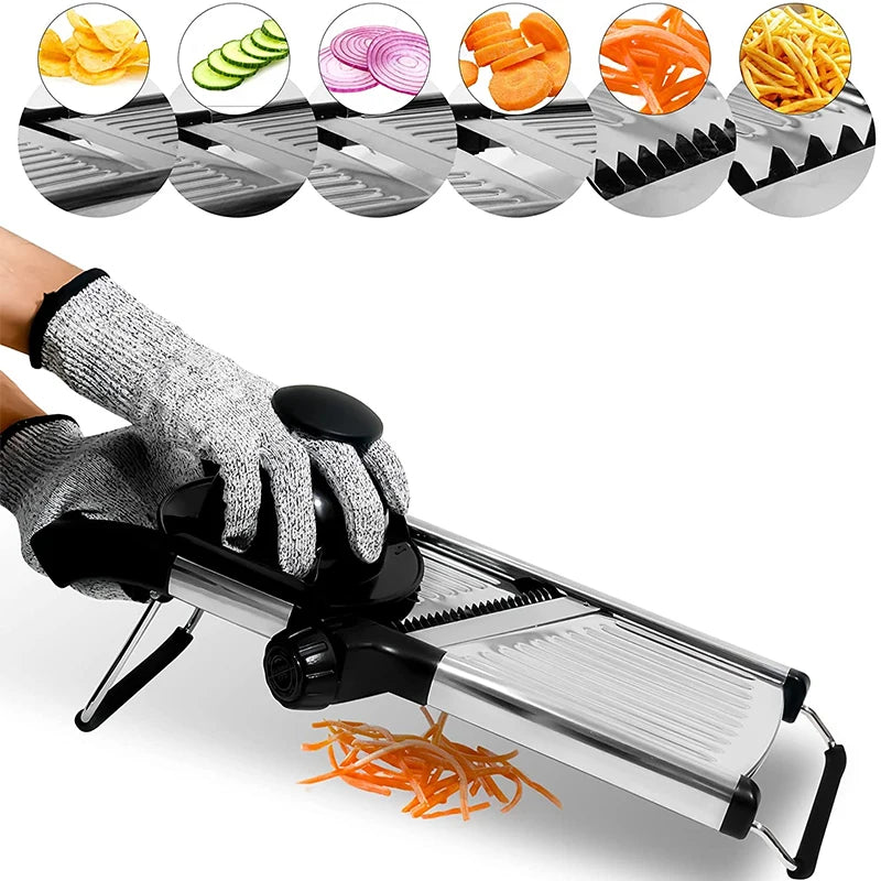 Adjustable Stainless Steel Mandoline Slicer – Vegetable & Fruit Cutter for Potatoes, Tomatoes, Onions & Carrots