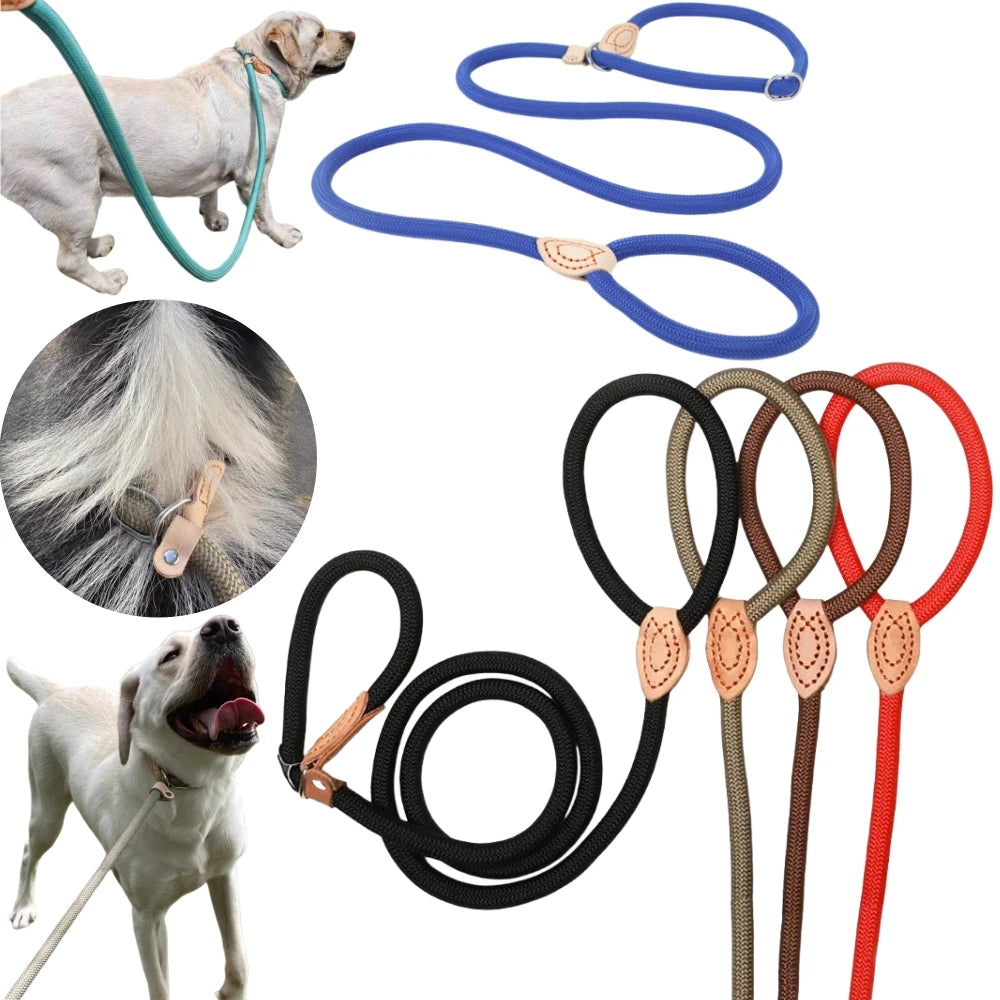 Adjustable Slip Rope Dog Leash - Heavy-Duty Braided Nylon Training Lead for Medium & Large Dogs, 1.5m / 1.8m (4.9ft / 5.9ft)