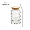 1/2/4-Pack Wave Glass Cups with Lid & Straw — 350ml (12 fl oz) Heat-Resistant Tumblers for Juice, Iced Coffee, Smoothies