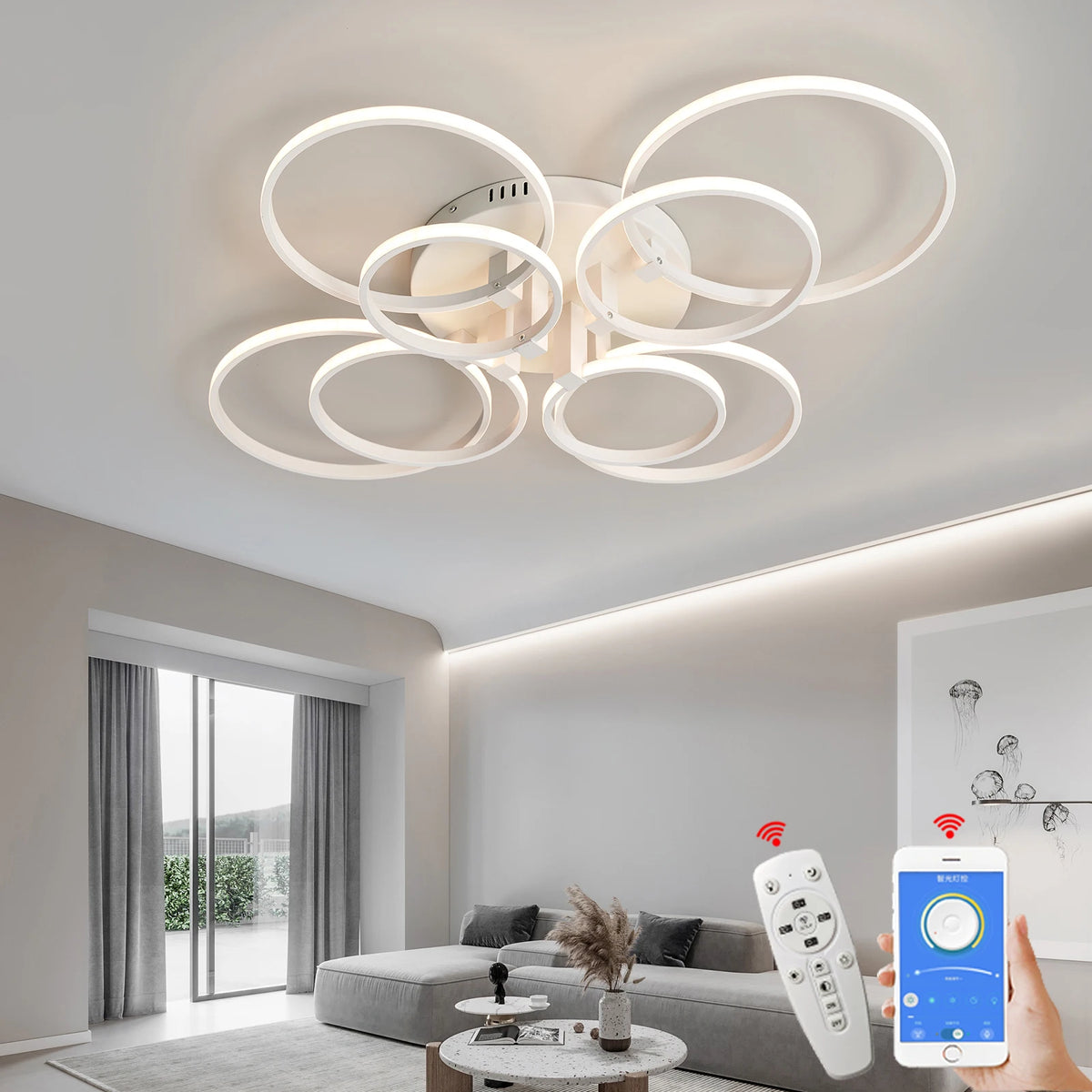 Modern LED Chandelier Dimmable Remote-Control Ceiling Light for Living Room Bedroom Study – Gold or Black, AC 90–260V