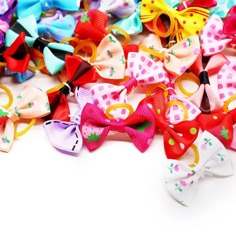 30-Pack Pet Hair Bows for Small Dogs and Cats Handmade Movable Puppy Bows with Elastic Bands for Yorkie Shih Tzu Grooming Party