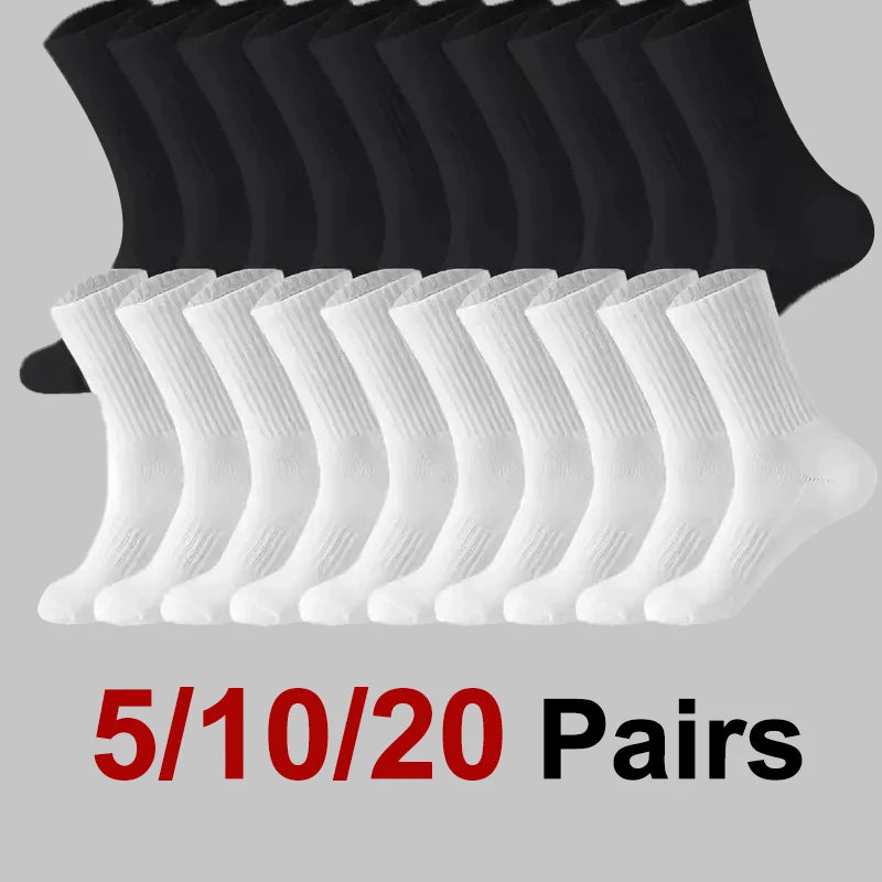 5/10/20 Pairs Neutral Solid Mid-Crew Socks - Breathable Sweat-Wicking Antibacterial Sports Socks