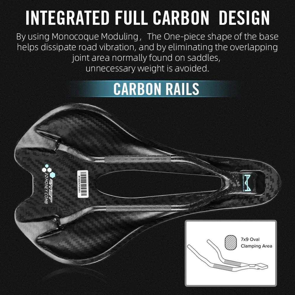 3D Printed Ultralight Carbon EVA Bike Saddle 245 x 145mm (9.65 x 5.71 in) for Road, MTB & Gravel