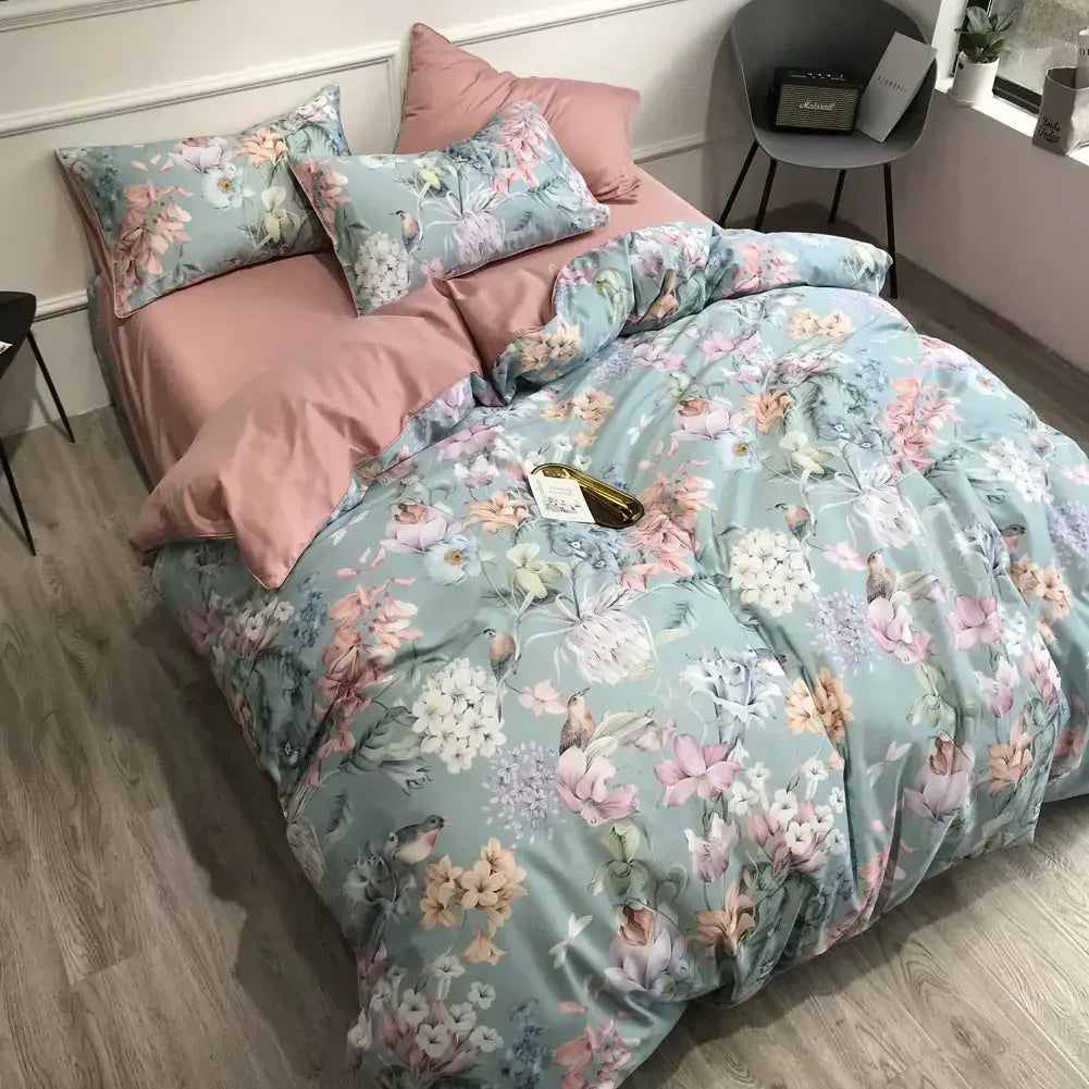 100% Egyptian Cotton 4-Piece Duvet Cover Bedding Set - Duvet Cover with Flat or Fitted Sheet & 2 Pillowcases (Double/Queen/King/AU)