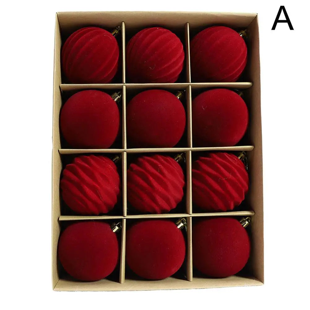 Velvet Flocked Christmas Balls 12-Pack Green Ornaments for Christmas Tree Holiday Decor