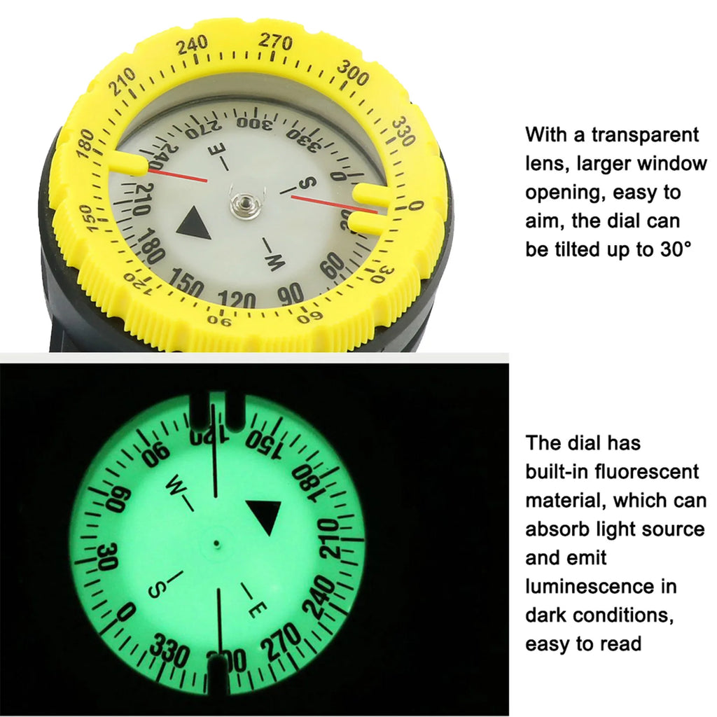 50M Luminous Dive Wrist Compass Waterproof Underwater Navigation with Elastic Cord