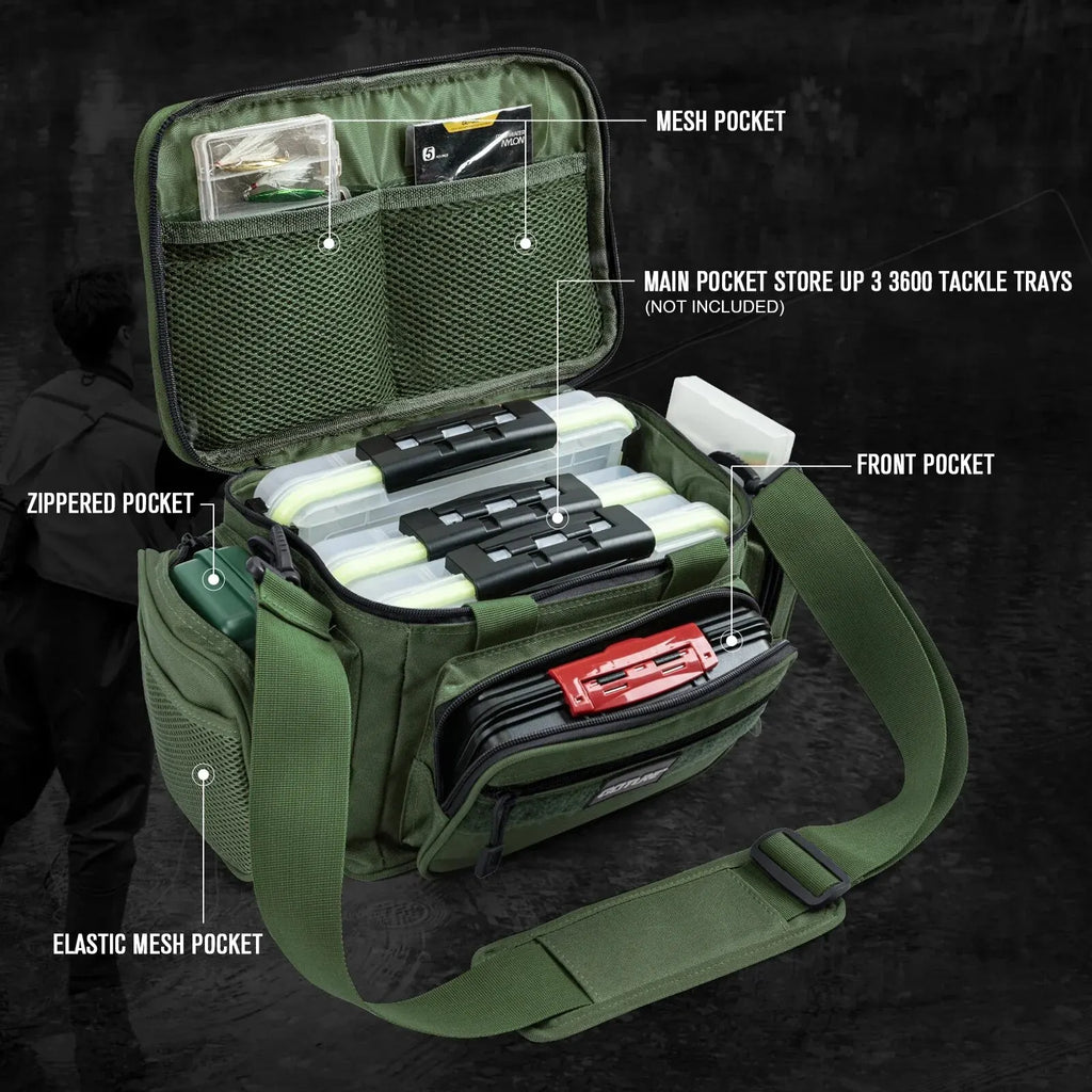 Fishing Tackle Bag 14.96 x 9.05 x 7.48 in (38 x 23 x 19 cm) High-Capacity 600D Oxford Shoulder Backpack for Fishing, Camping & Cycling