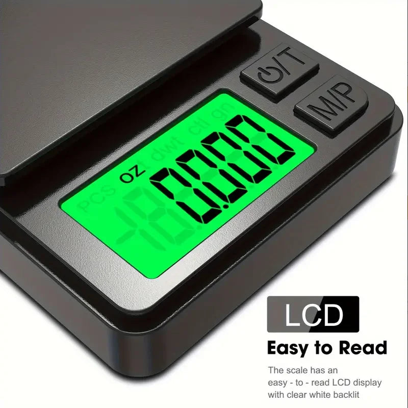 Precision Pocket Digital Scale 1000g x 0.1g / 500g x 0.01g Mini Gram Scale with Backlit LCD for Jewelry, Food, Herbs, Travel