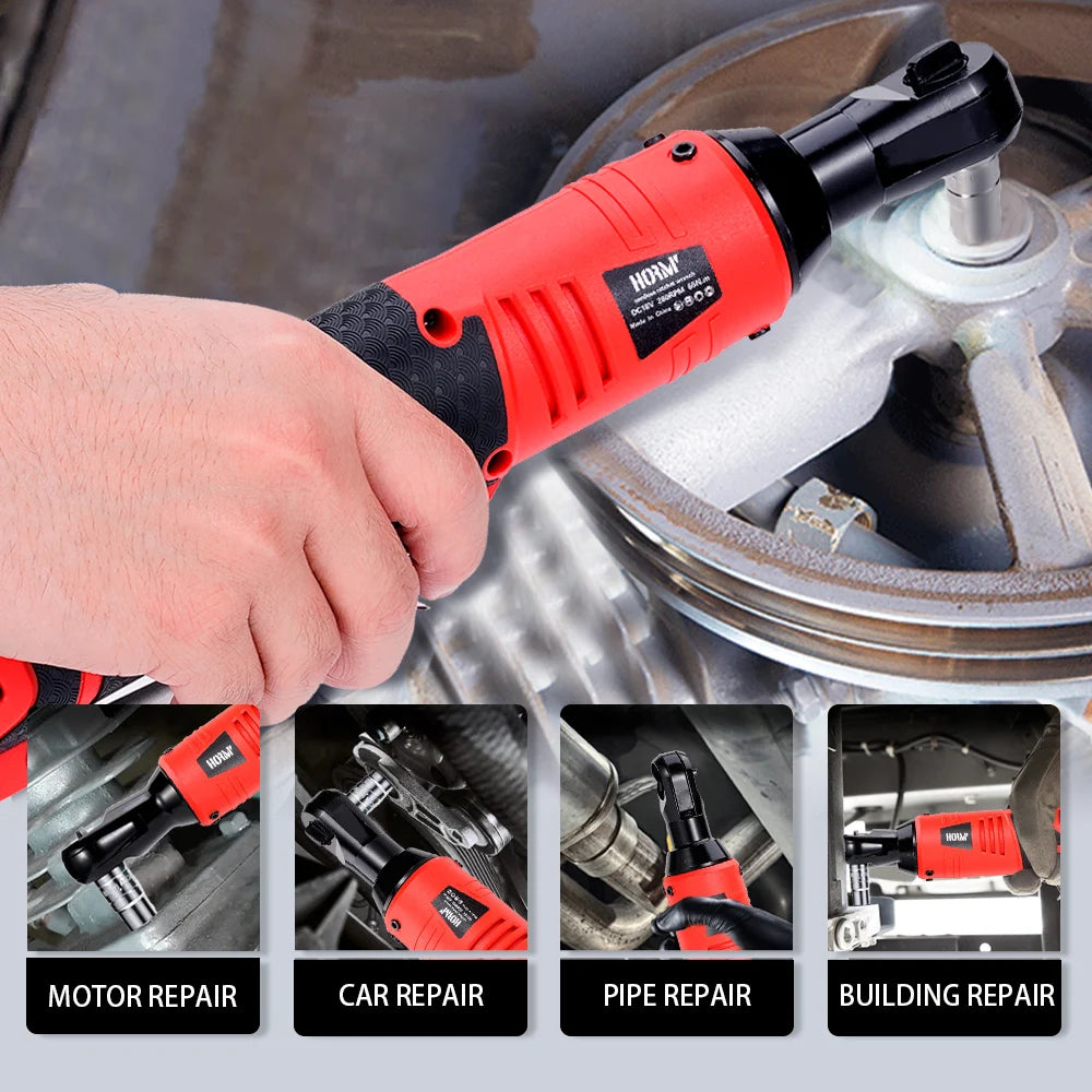 Cordless 3/8 in (9.5 mm) Right-Angle Ratchet Wrench — 18V Rechargeable, 65 N·m Torque for Car Repair