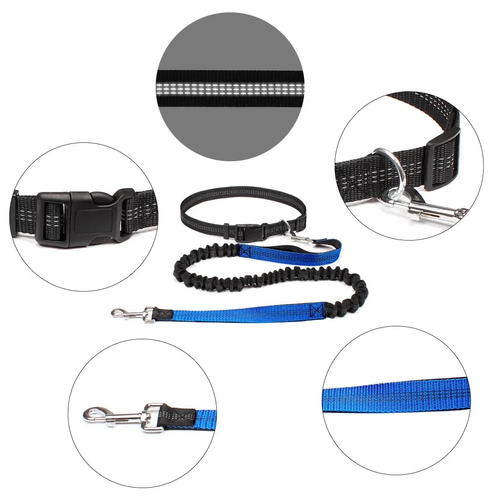 Hands-Free Dog Leash – Adjustable Waist Belt & Chest Strap, Reflective Running Jogging Leash 27.5–47 in (70–120 cm) Waist, 50–70 in (125–180 cm) Leash