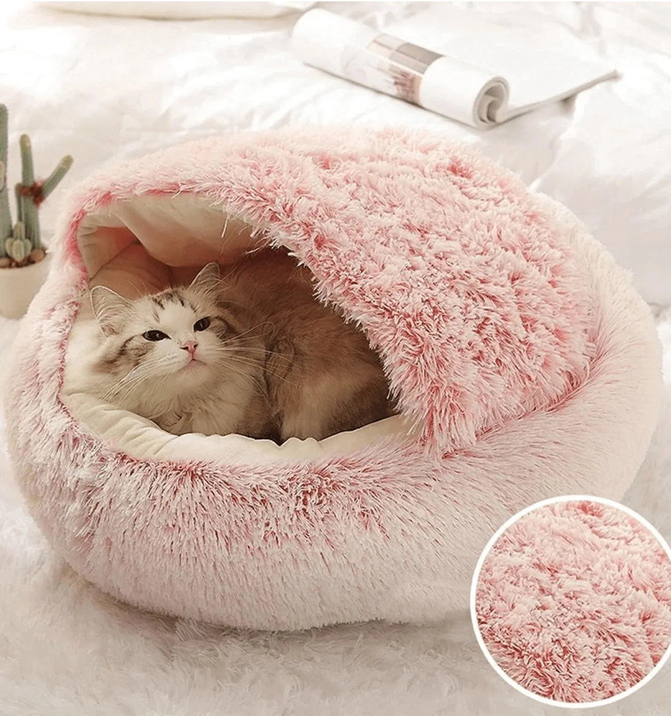 Plush Round Pet Bed 2-in-1 Removable Cover for Cats & Small Dogs – 40 cm (15.7 in), 50 cm (19.7 in)