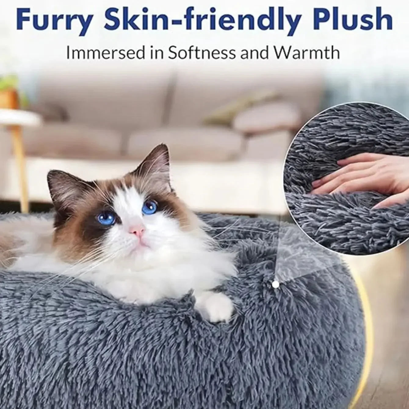 Calming Plush Pet Bed for Dogs & Cats - Corduroy Fleece Bolster, Non-Slip Waterproof Bottom, Multiple Sizes (15.7–35.4 in / 40–90 cm)