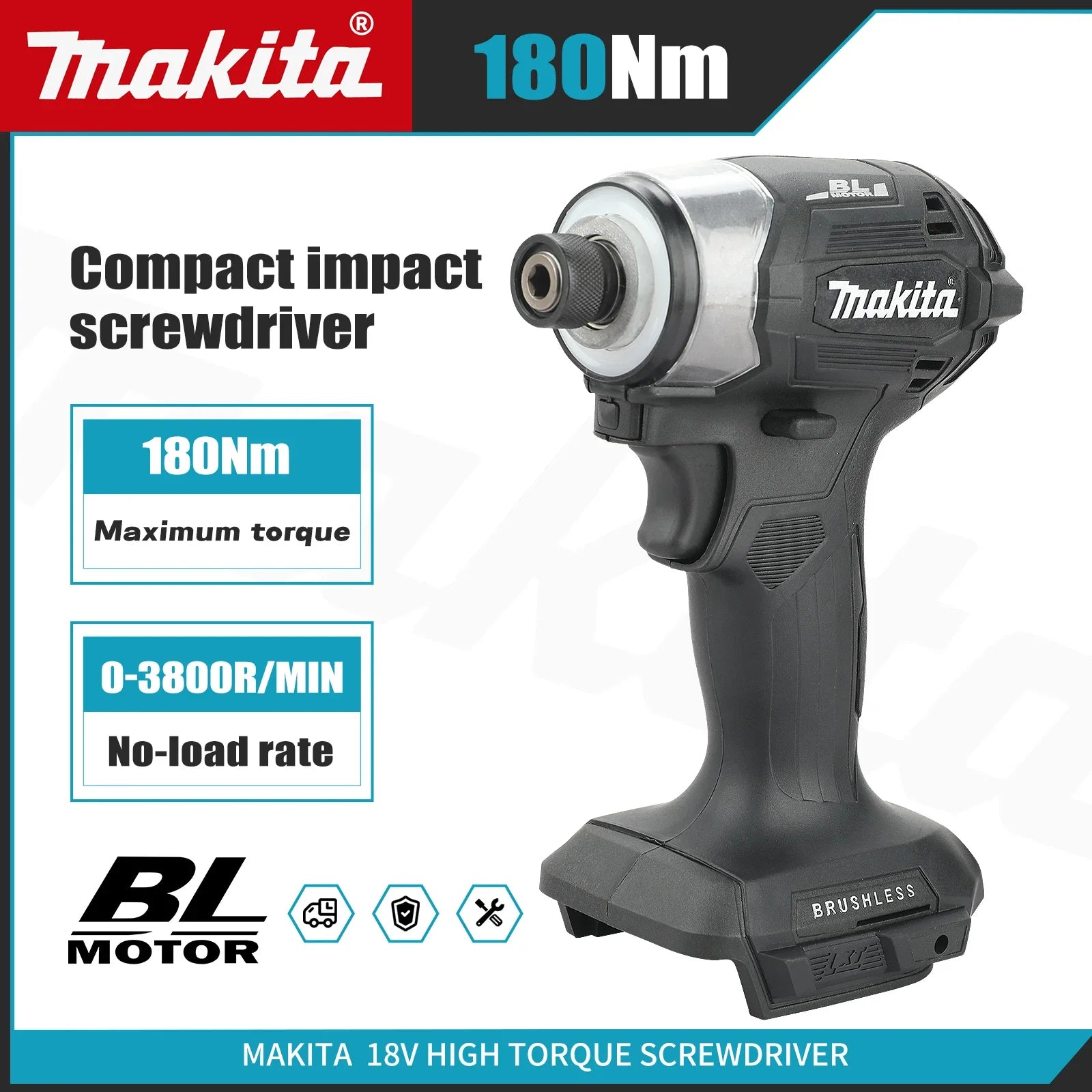 18V Cordless Brushless Impact Driver — 180 N·m (133 lb·ft) Rechargeable Impact Drill with T-Mode