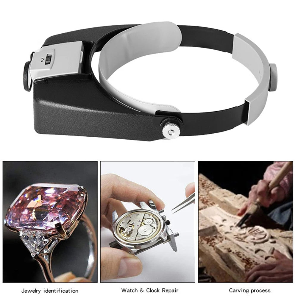 LED Headband Magnifying Glasses with Adjustable LED Light 10X Illuminated Loupe for Jewelry, Watch Repair & Reading