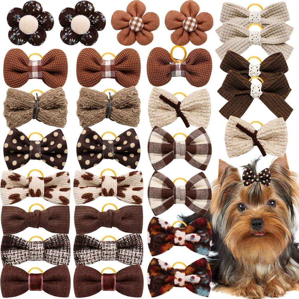 10-Pack Pet Hair Bows with Elastic Bands – Cute Bowknot Grooming Accessories for Small Dogs & Cats, Reusable