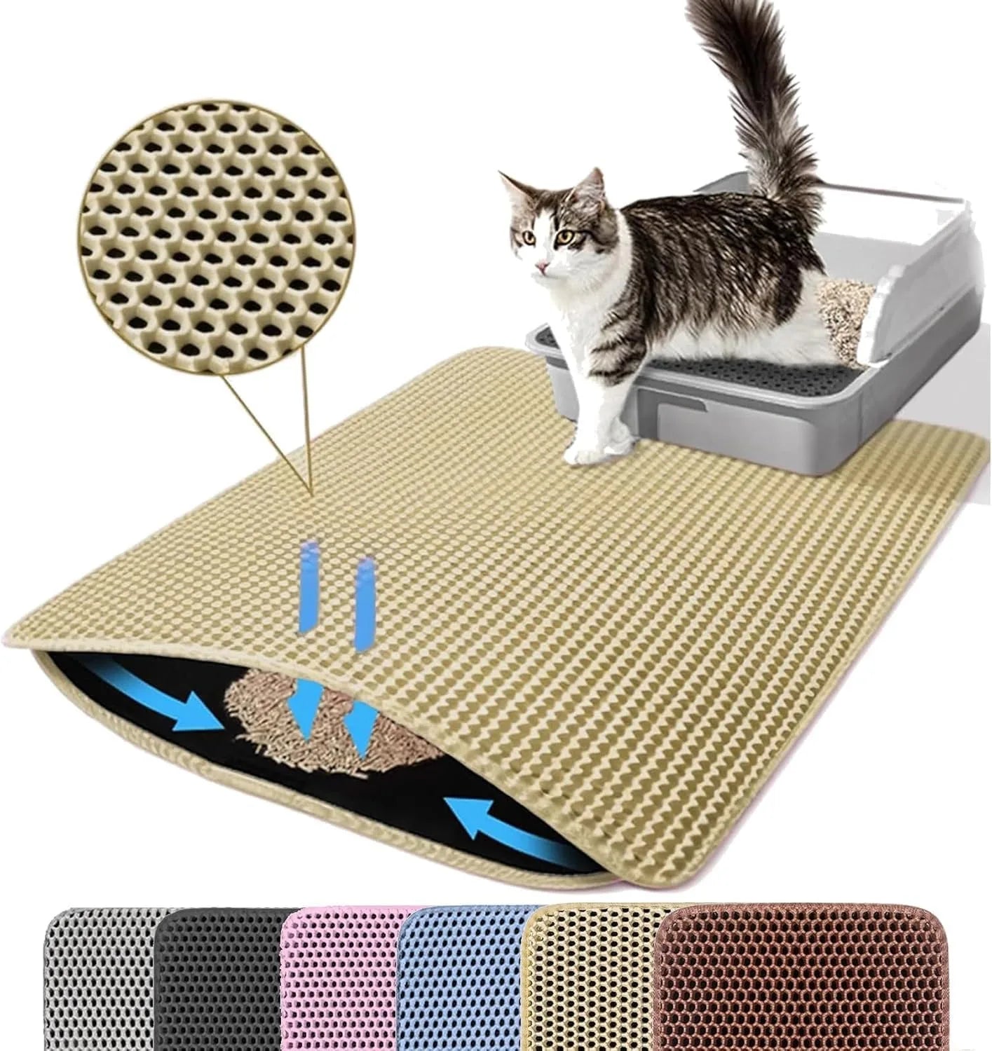 Double-Layer Honeycomb Cat Litter Mat – Waterproof Washable Non-Slip Litter Trapper (30x30, 40x50, 45x60 cm / 12x12, 16x20, 18x24 in)