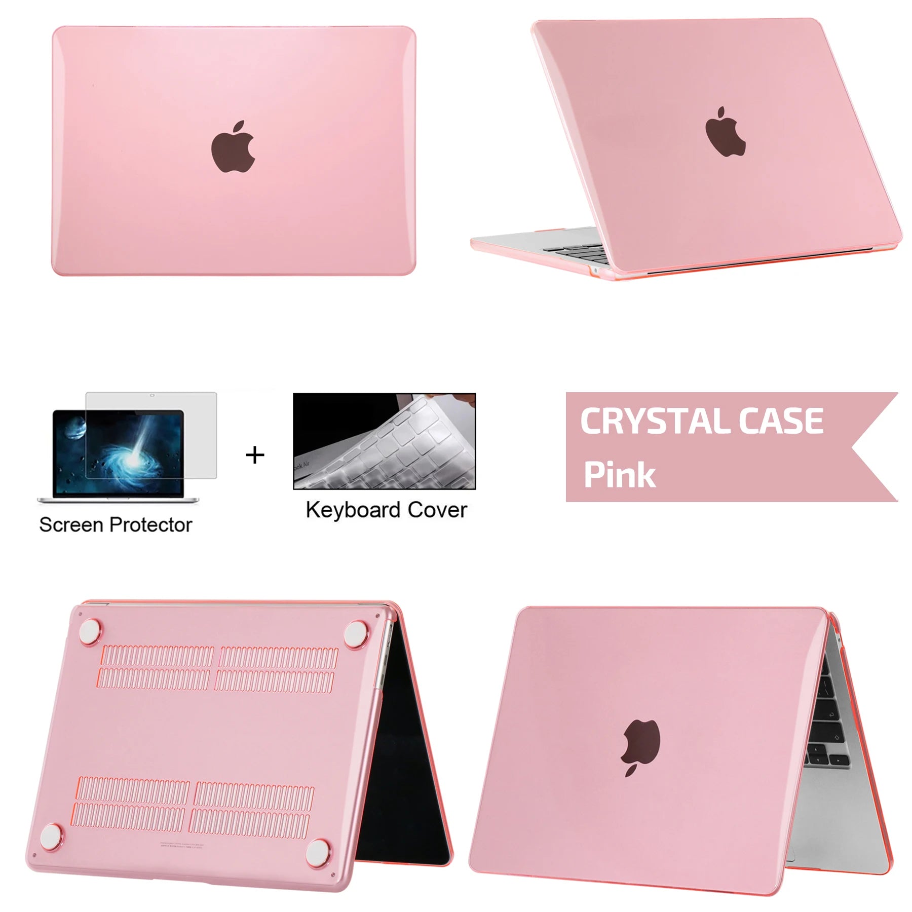 Hard Shell Protective Laptop Case for MacBook Air & Pro 13/13.6/14/16 Inch – PVC Snap-On Cover with Keyboard Cover & Screen Protector