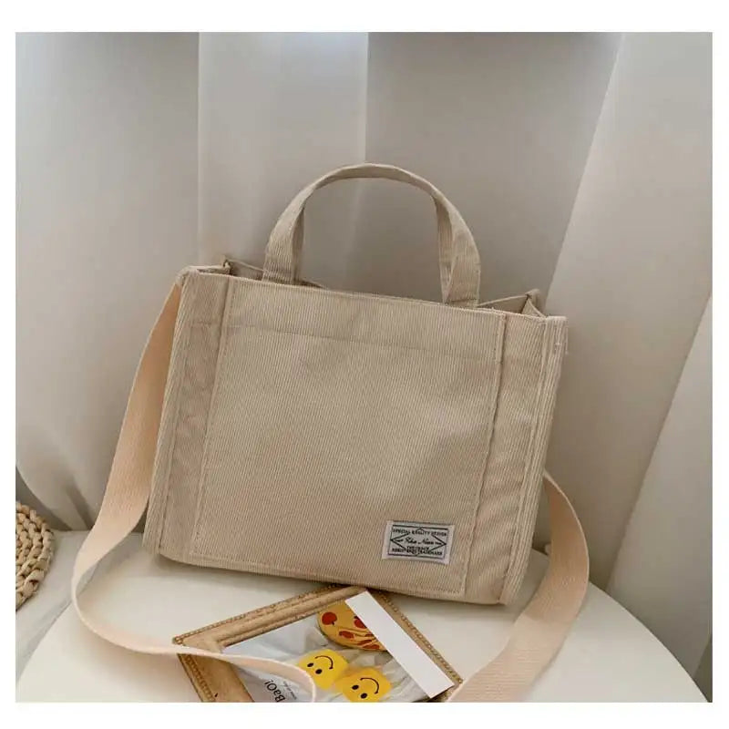 Corduroy Square Crossbody Tote Bag, Women's Shoulder & Travel Organizer