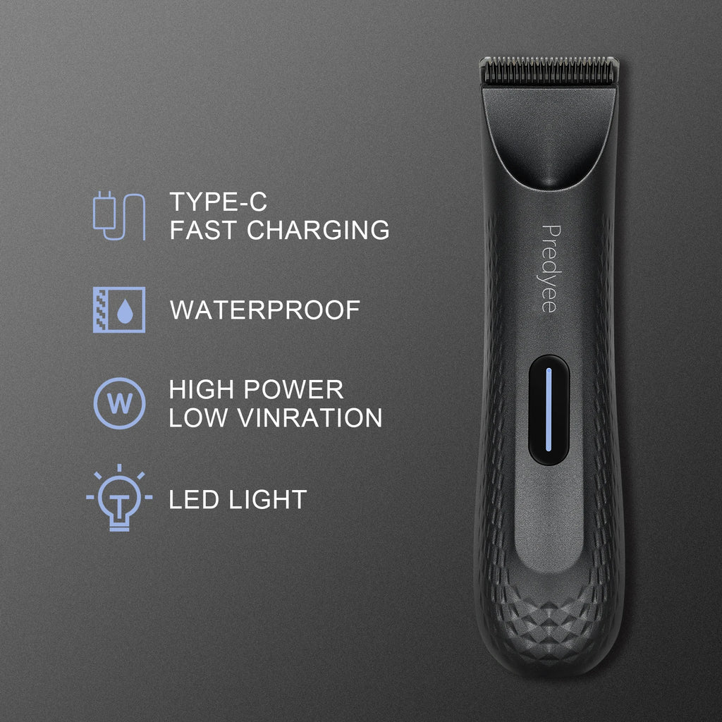 Waterproof Electric Body & Groin Hair Trimmer for Men, Replaceable Ceramic Blade, USB Rechargeable