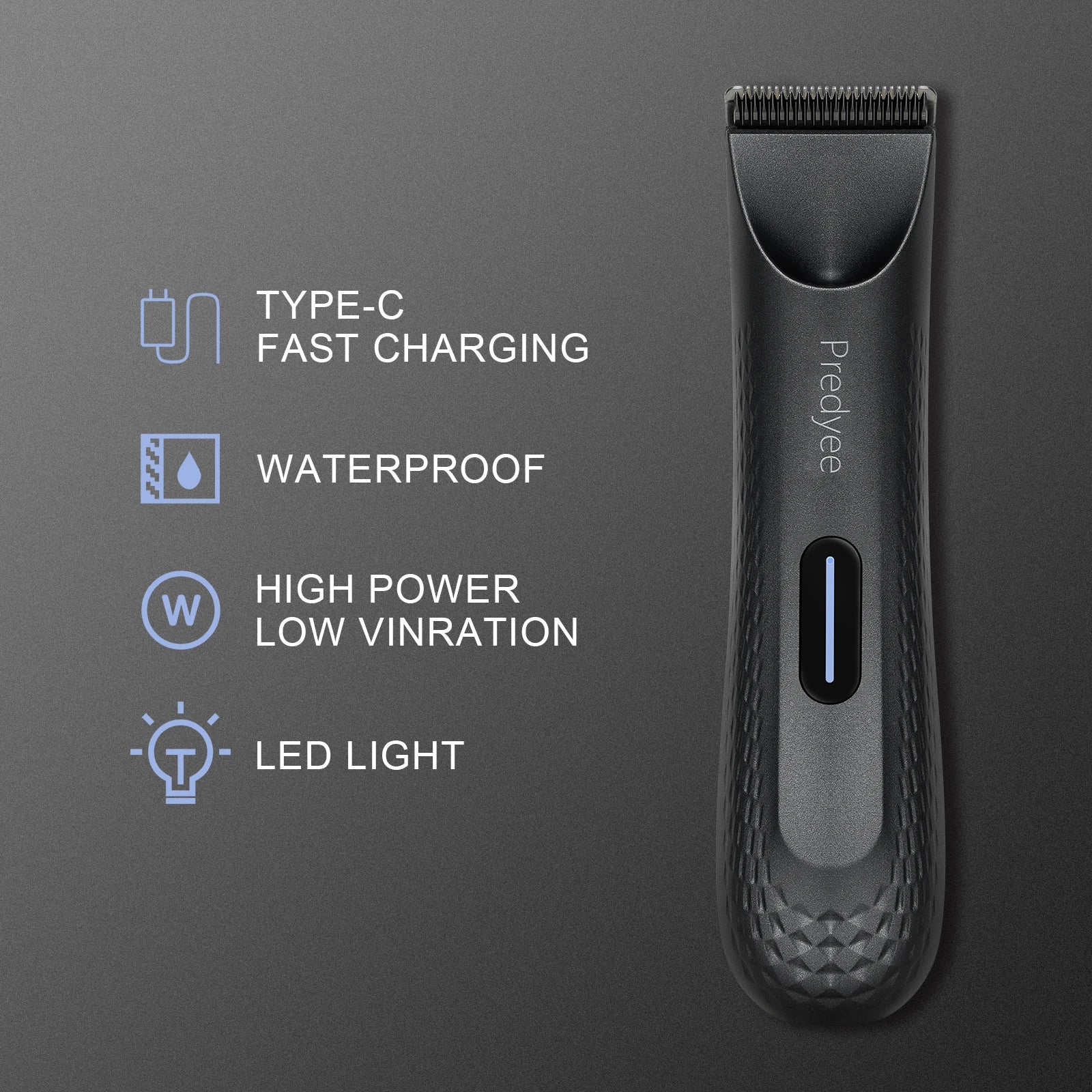 Waterproof Electric Body & Groin Hair Trimmer for Men, Replaceable Ceramic Blade, USB Rechargeable