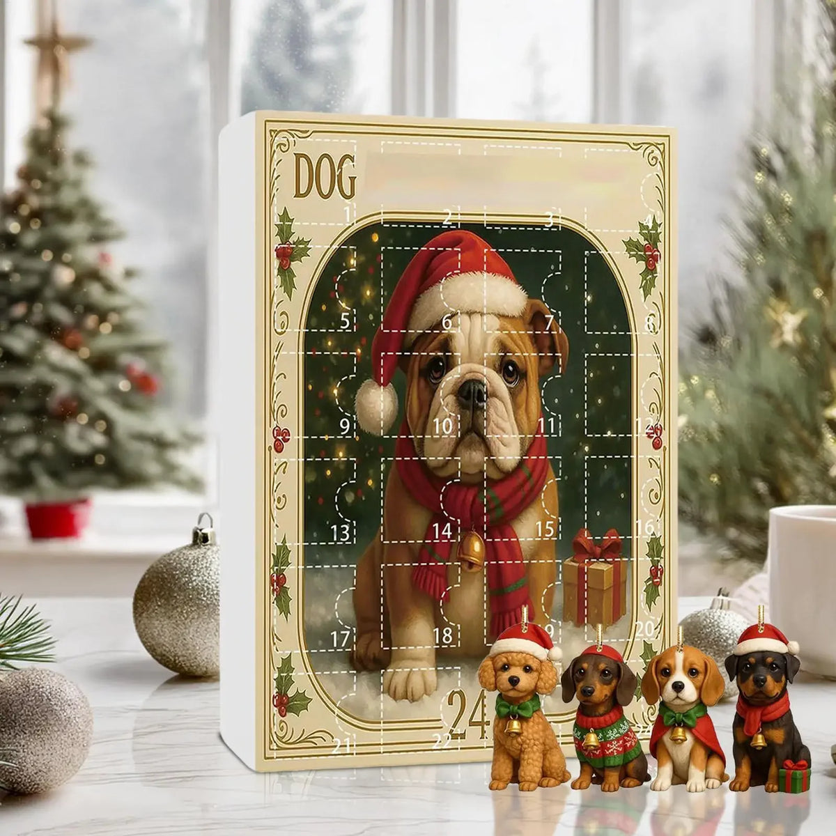 Dog Advent Calendar - 24-Day Christmas Countdown with 2D Acrylic Dog Charms, Window & Backpack Ornament for Kids & Pet Lovers