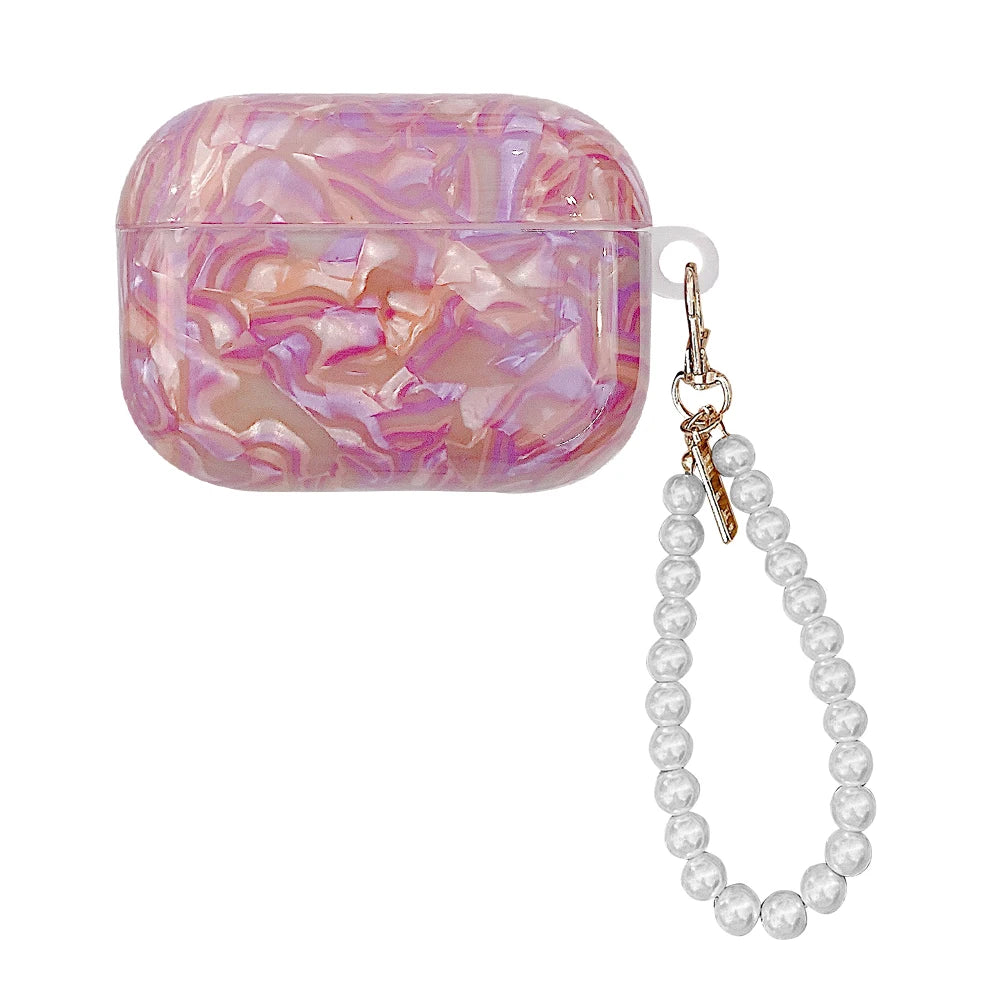 Leopard Pearl Keychain Silicone Case for AirPods Pro & AirPods - Shockproof TPU Soft Cover (USB-C Compatible)