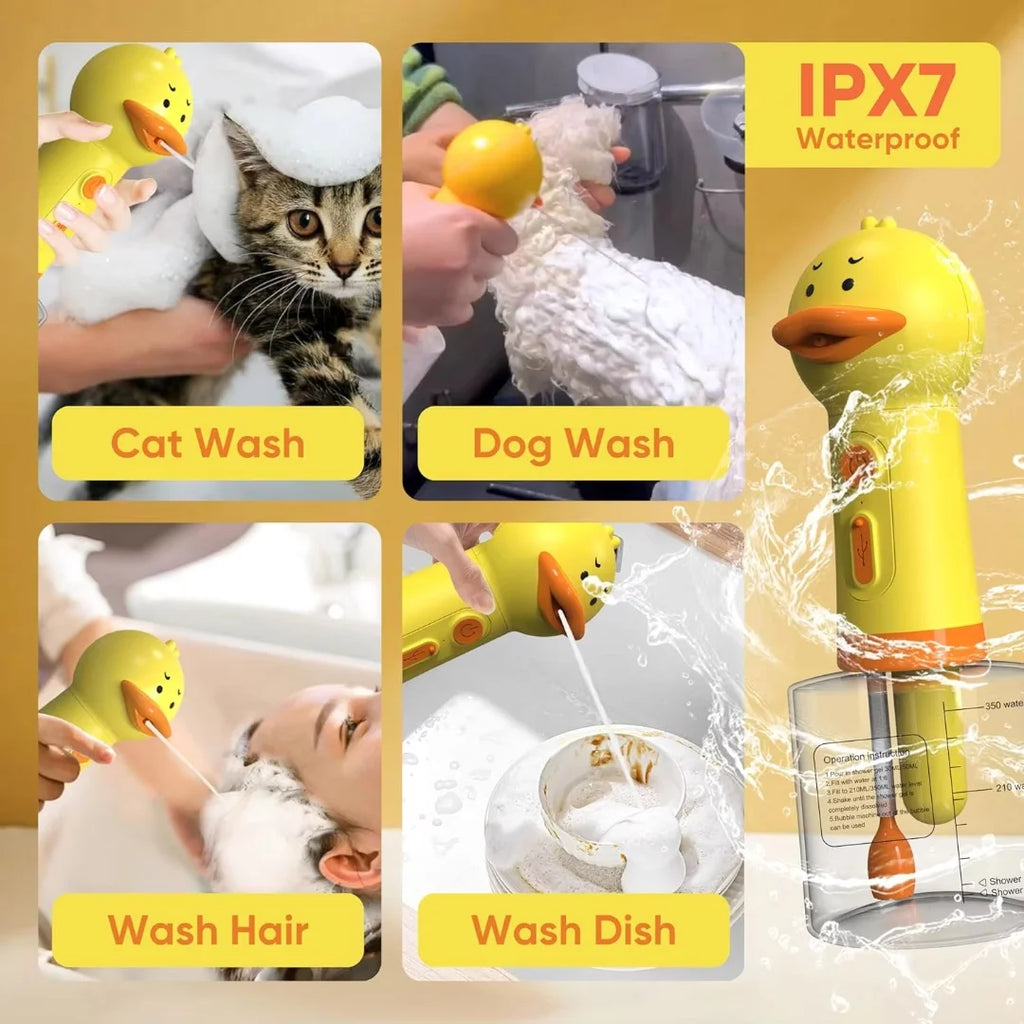 Cute Duck USB Rechargeable Electric Foam Soap Dispenser for Pet Bathing - Automatic Foamer for Dogs & Cats