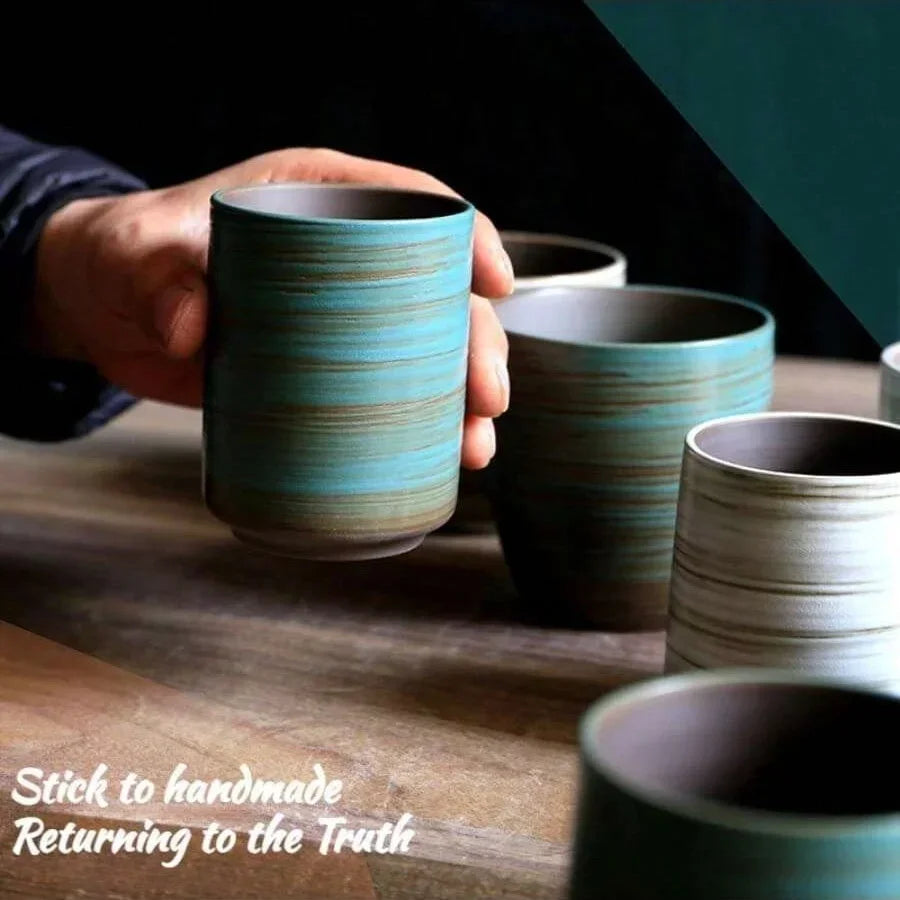 Hand-Painted Crackle Glaze Stoneware Mug, Vintage Ceramic Coffee & Tea Cup, Dishwasher Safe Gift