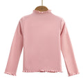 Girls Turtleneck Long Sleeve Lettuce-Edge Knit Tee – Solid Color Autumn Winter Top