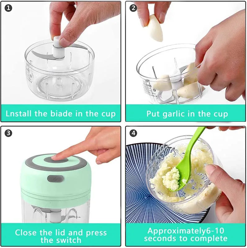 USB Rechargeable Electric Garlic Chopper & Crusher, Mini Portable Food Chopper 250/100 ml (8.5/3.4 fl oz)