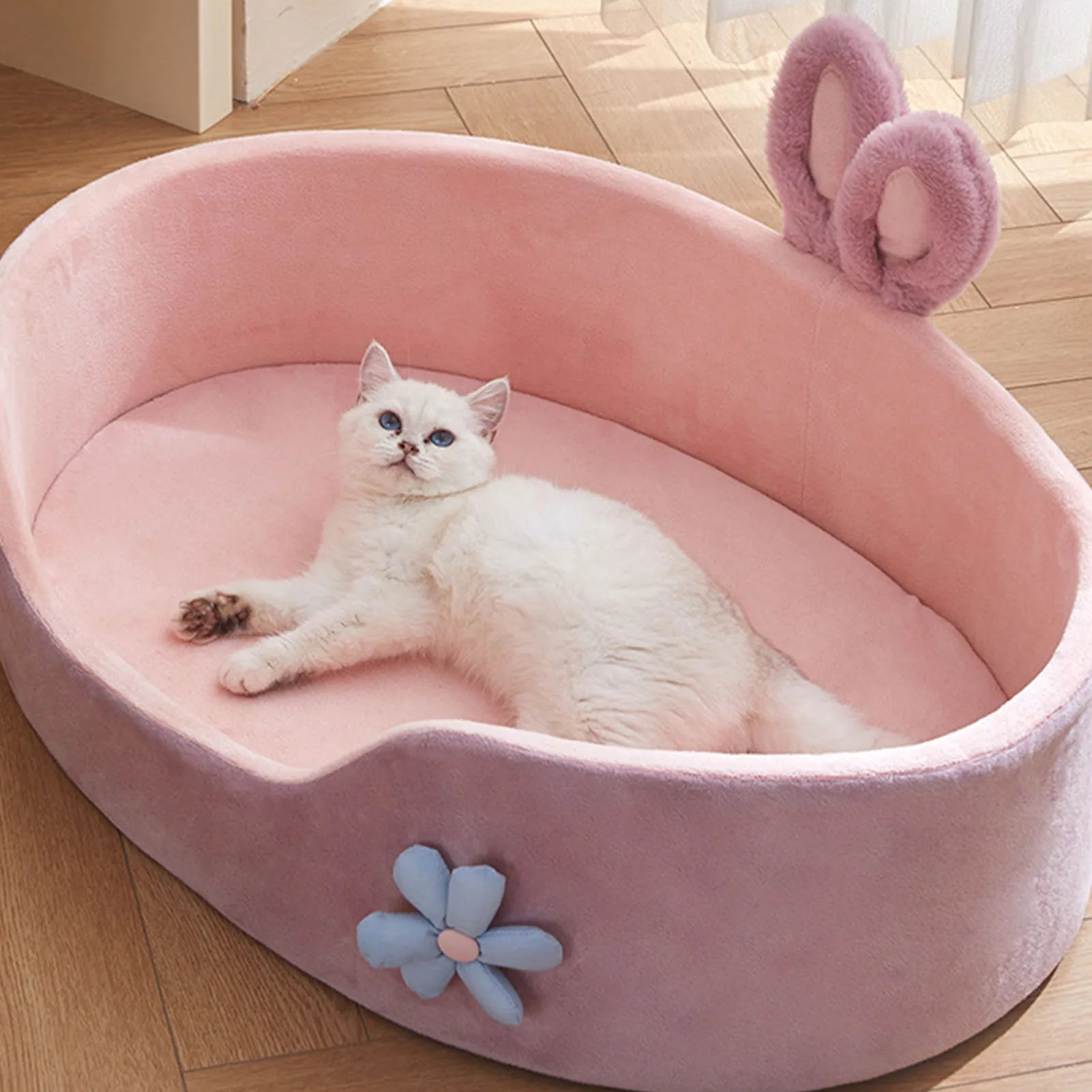 Detachable Washable Pet Bed for Cats & Small Dogs – Soft Cozy Four-Season Bed (Pink, M/L)