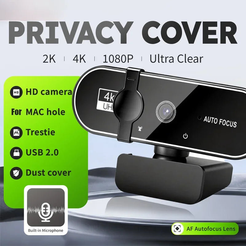 4K USB Webcam with Autofocus and Built-In Microphone 3840x2160 30fps for PC Laptop Streaming & Video Calls