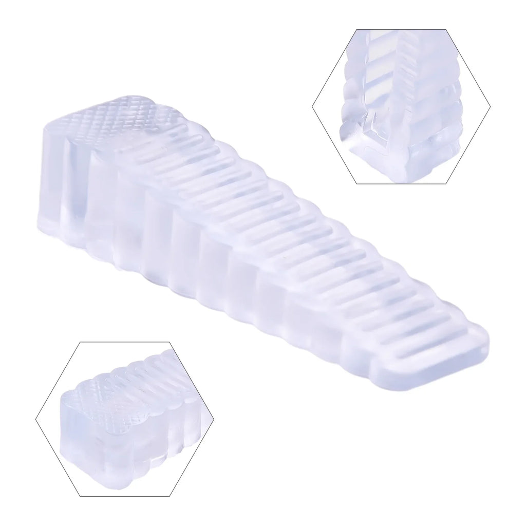 Transparent Silicone Door Stopper — No-Screw Anti-Collision Door Wedge, Anti-Slip, Fits 4–26 mm Door Gaps (63×18×14 mm / 2.48×0.71×0.55 in)