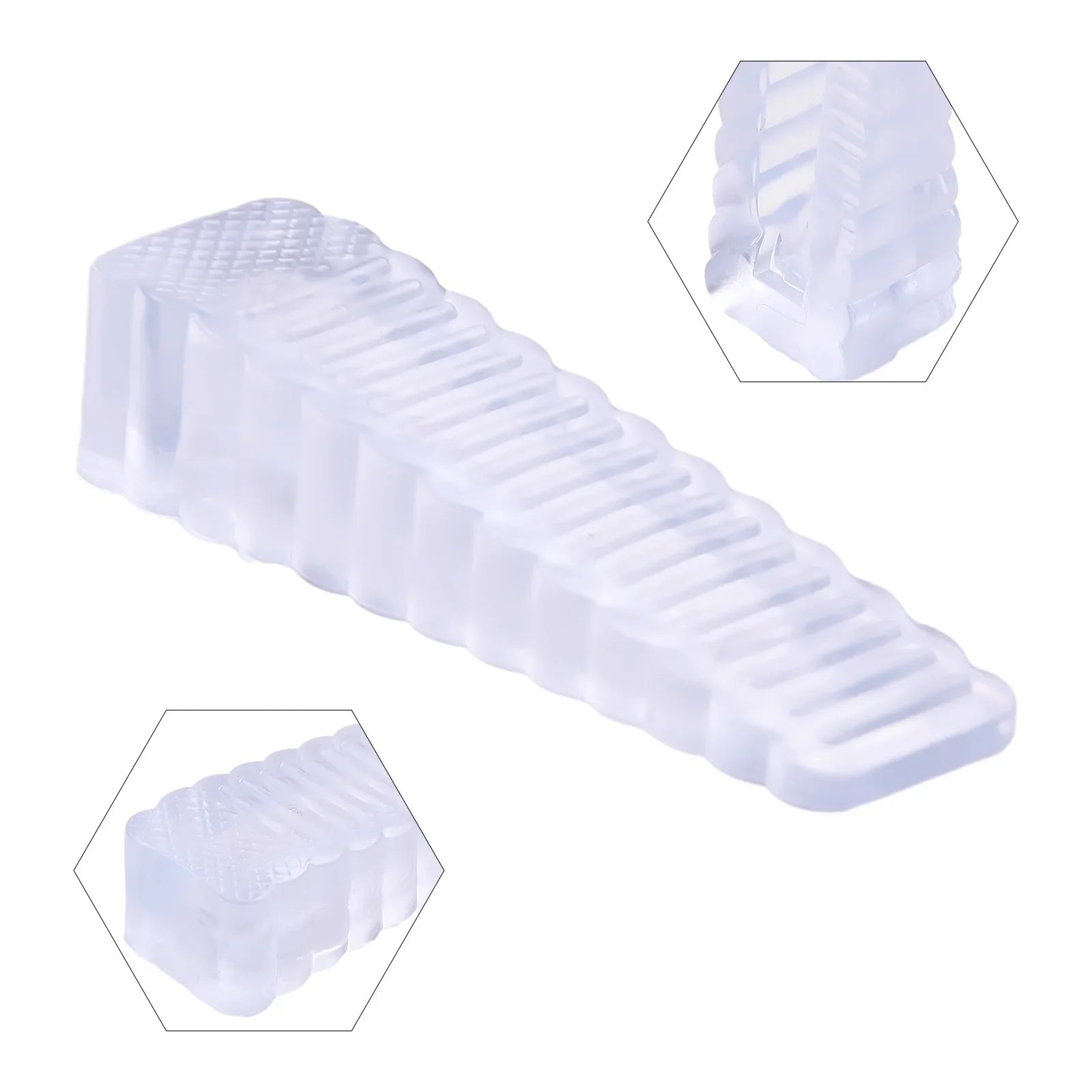 Transparent Silicone Door Stopper — No-Screw Anti-Collision Door Wedge, Anti-Slip, Fits 4–26 mm Door Gaps (63×18×14 mm / 2.48×0.71×0.55 in)