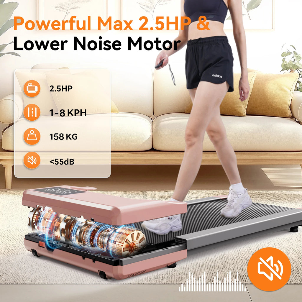 Under-Desk Treadmill for Home Office, 2.5HP Quiet Walking and Jogging Pad with App, Remote and LCD, 250 lb Capacity
