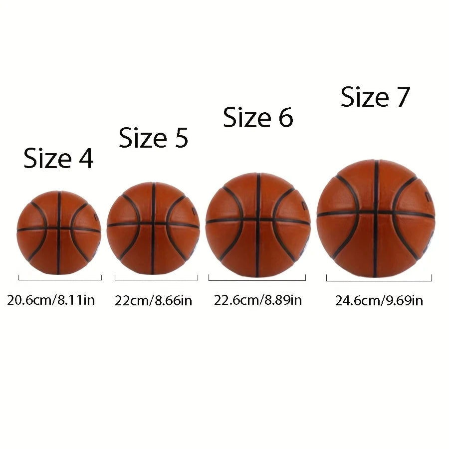 Basketball for Adults & Youth - Brown, Sizes 4/5/6/7 (1pc) - Durable Rubber Indoor/Outdoor Game Ball