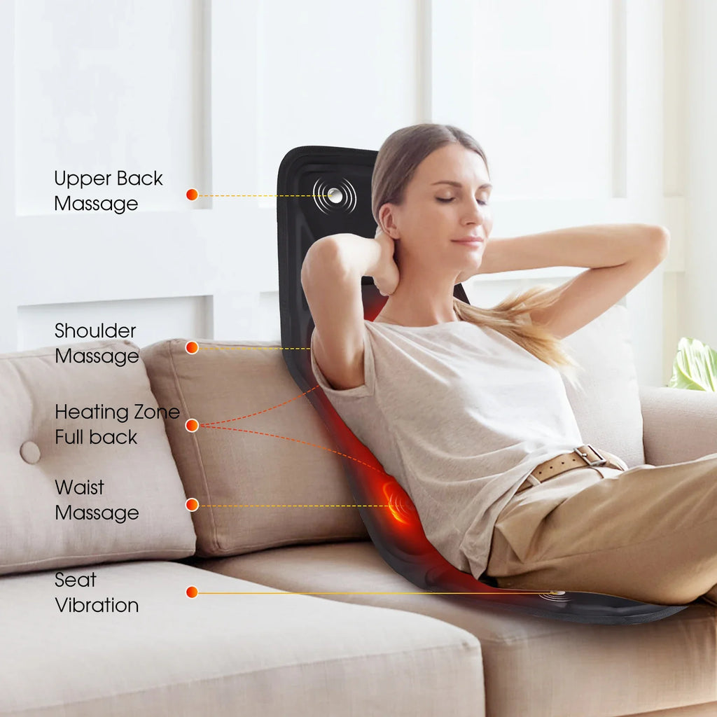 Infrared Electric Massage Chair Cushion – Heated Full-Body Back, Neck & Lumbar Vibration Massager for Car & Home