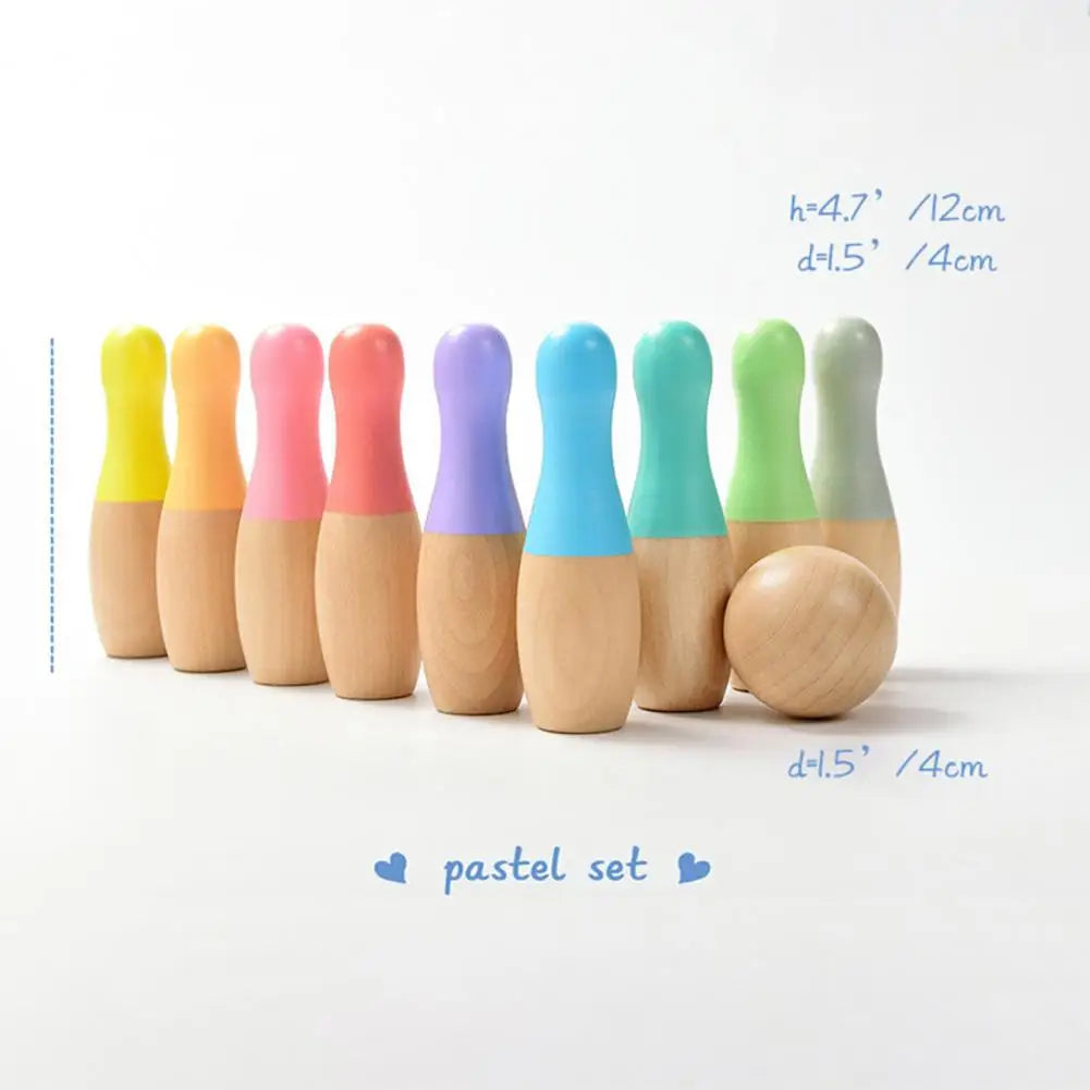 Wooden Kids Bowling Set - Indoor & Outdoor Toddler Bowling Game, 10 Pins & 2 Balls