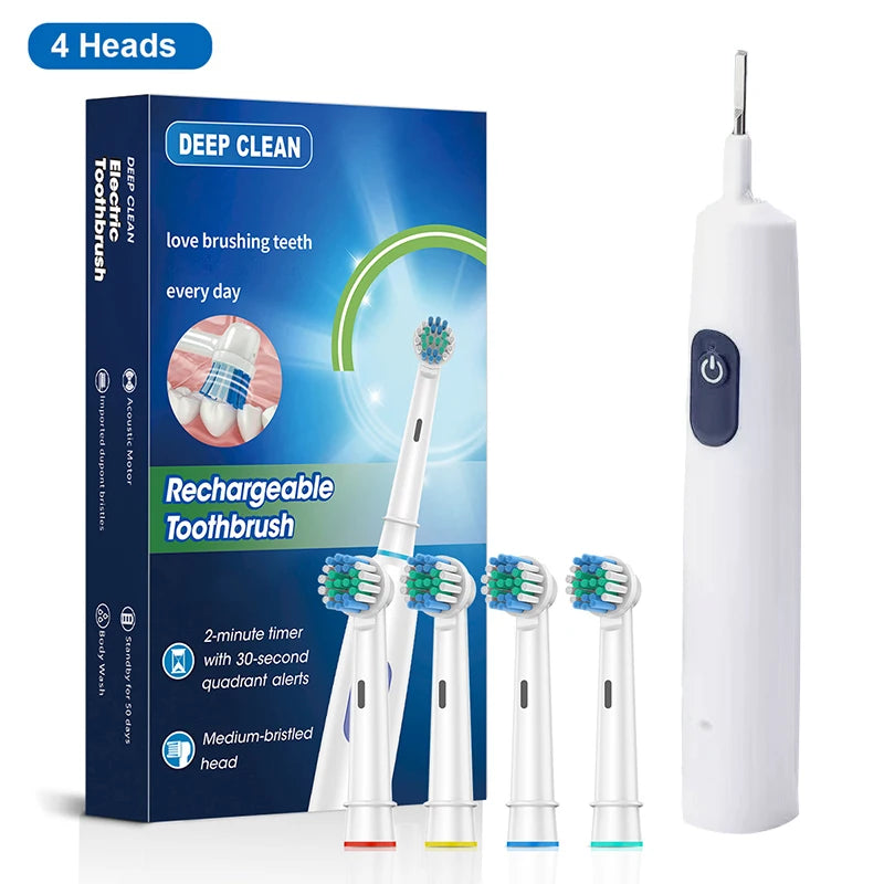 Rechargeable Rotating Electric Toothbrush for Adults – 8 Soft Brush Heads, 5 Modes, 600mAh, IP67 Waterproof