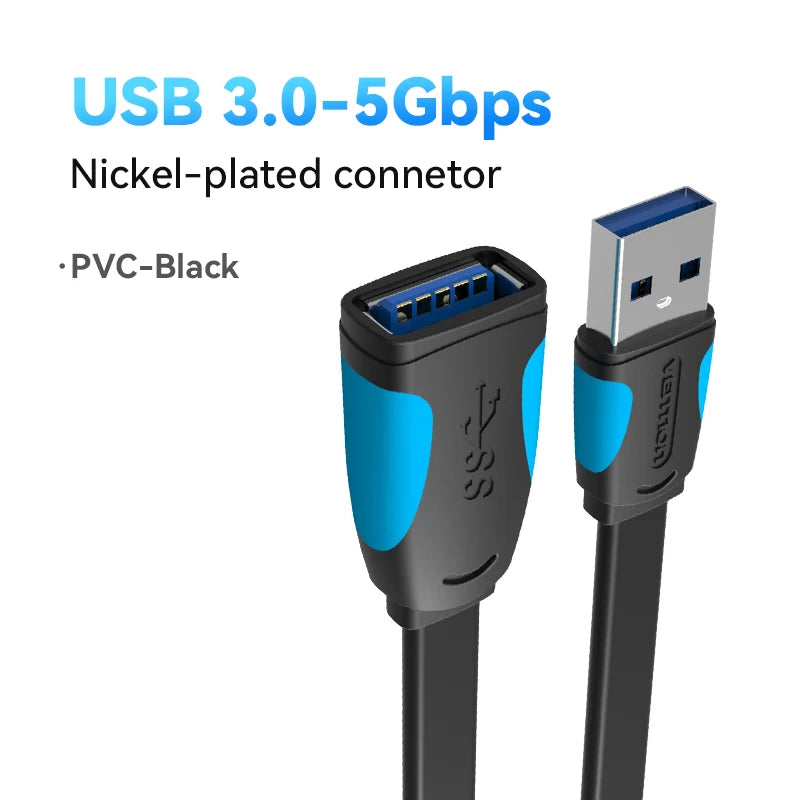 USB 3.0 Extension Cable Male to Female — 5Gbps USB 2.0/3.0 Extender Cord, Multiple Lengths 0.5–3m (1.6–9.8ft) for PC, TV, Xbox, Printer, SSD