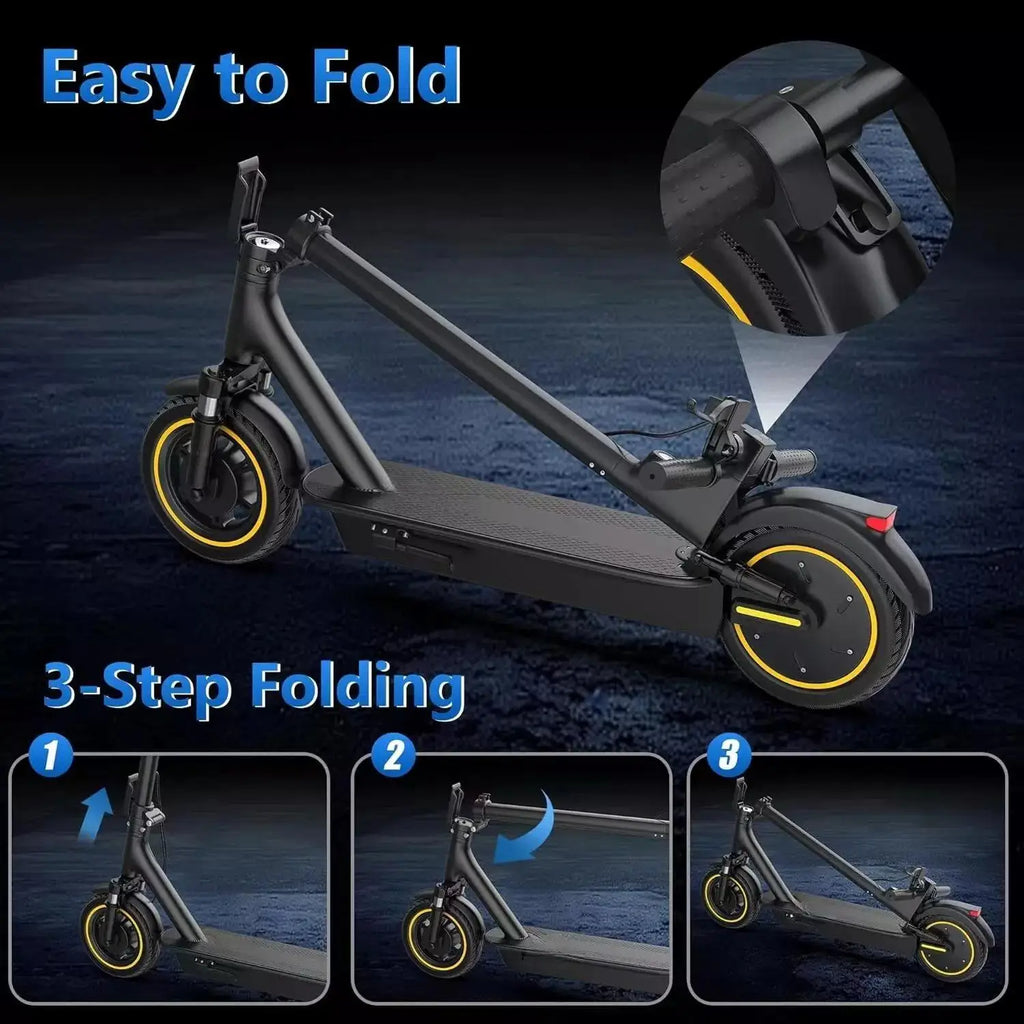 Folding Electric Scooter – 10-Inch Tires (25 cm), 500W Motor, 42V 14.5Ah Battery, 22 MPH (35 km/h) Top Speed, 28 Mile (45 km) Range, Dual Suspension